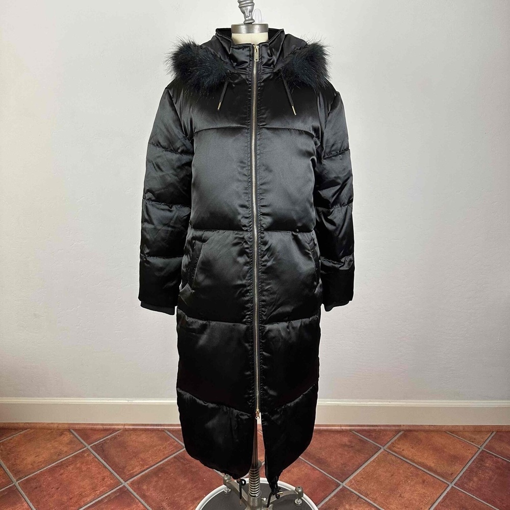 NWT Missguided Longline Hooded Puffer Coat w/ Fur Trim Hood